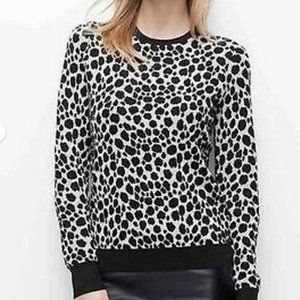 Ann Taylor Animal Print Crew Neck Sweater Black Cream Size Small Leopard